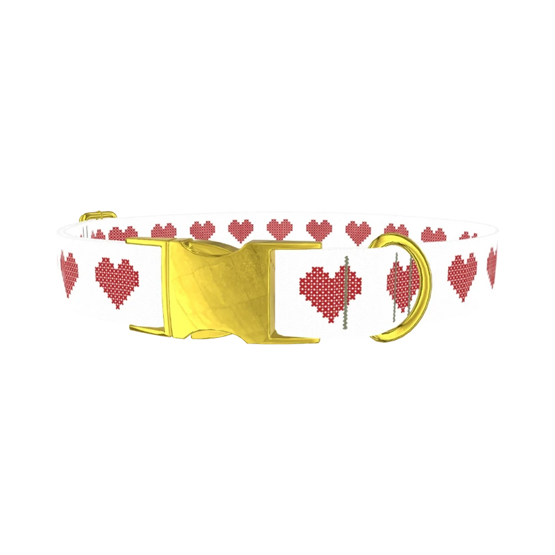 Cross Stitch Heart Dog Collar - metal gold