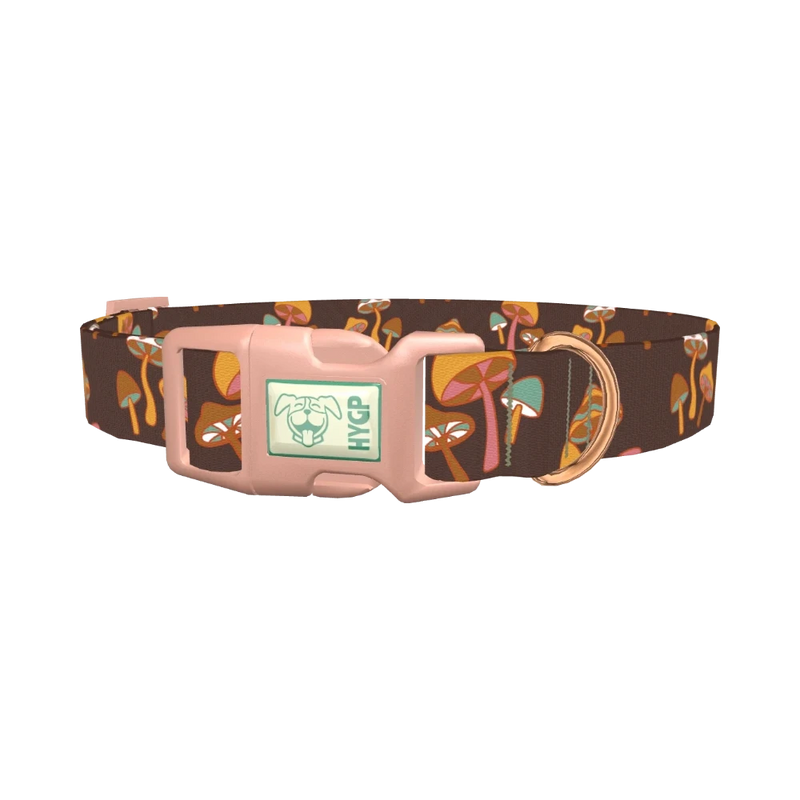 Brown Geometric Mushroom Dog Collar - plastic rose gold