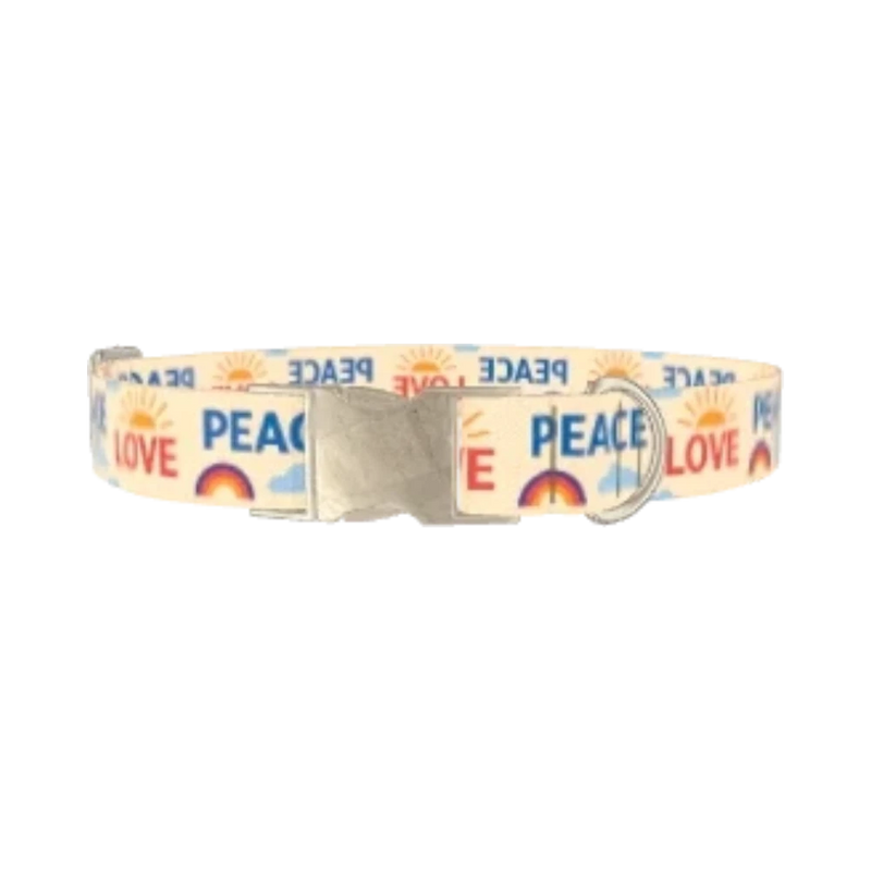Peace Love Rainbow Dog Collar - metal silver
