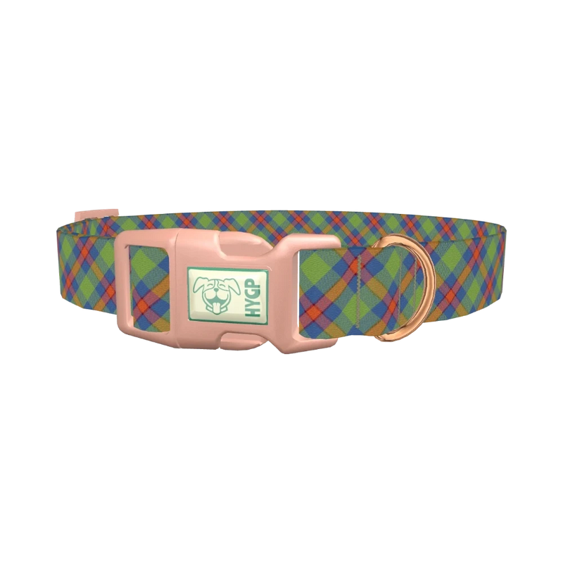 Colorful Tartan Dog Collar - plastic rose gold