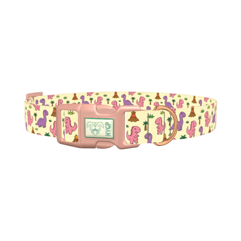 Cartoon Dino Volcano Dog Collar - plastic rose gold
