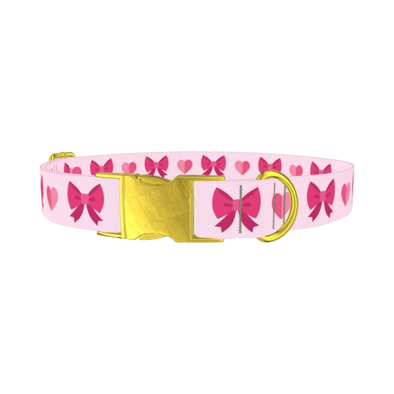 Ribbon Heart Dog Collar - metal gold
