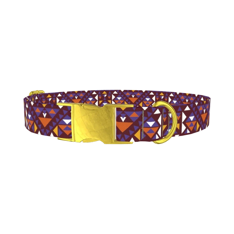 Tribal Triangle Pattern Dog Collar - metal gold