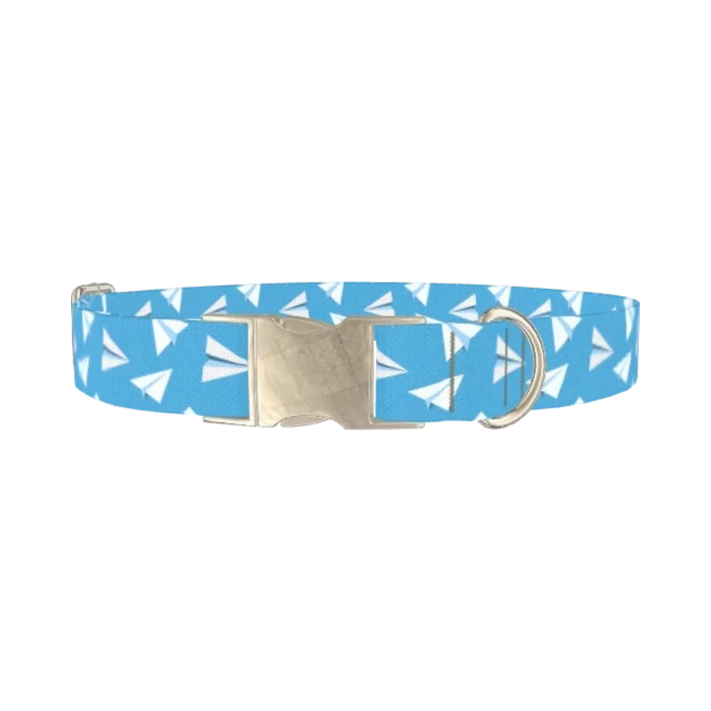 Origami Plane Dog Collar - metal silver