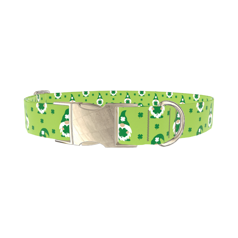 St. Patrick's Day Gnome Dog Collar - metal gold