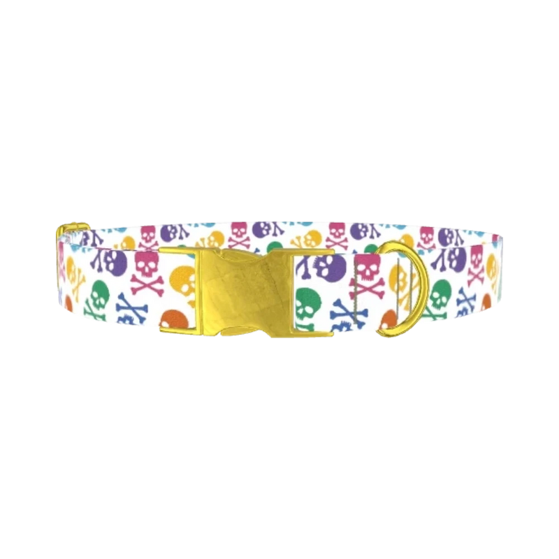 Colorful Skull Pattern Dog Collar - metal gold
