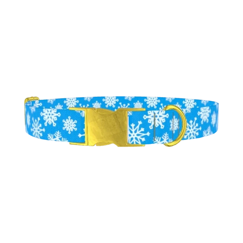 Blue Festive Snowflake Dog Collar - metal gold