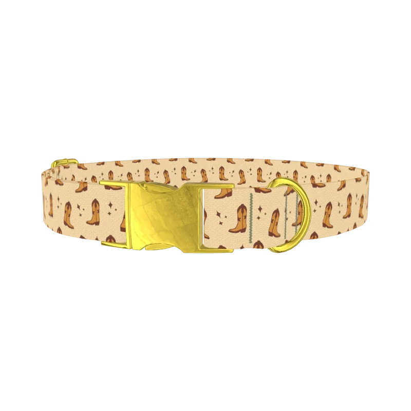 Western Cowboy Boot Dog Collar - metal gold