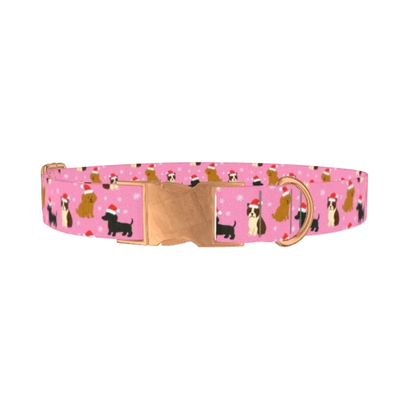 Christmas Dogs Dog Collar - metal rose gold