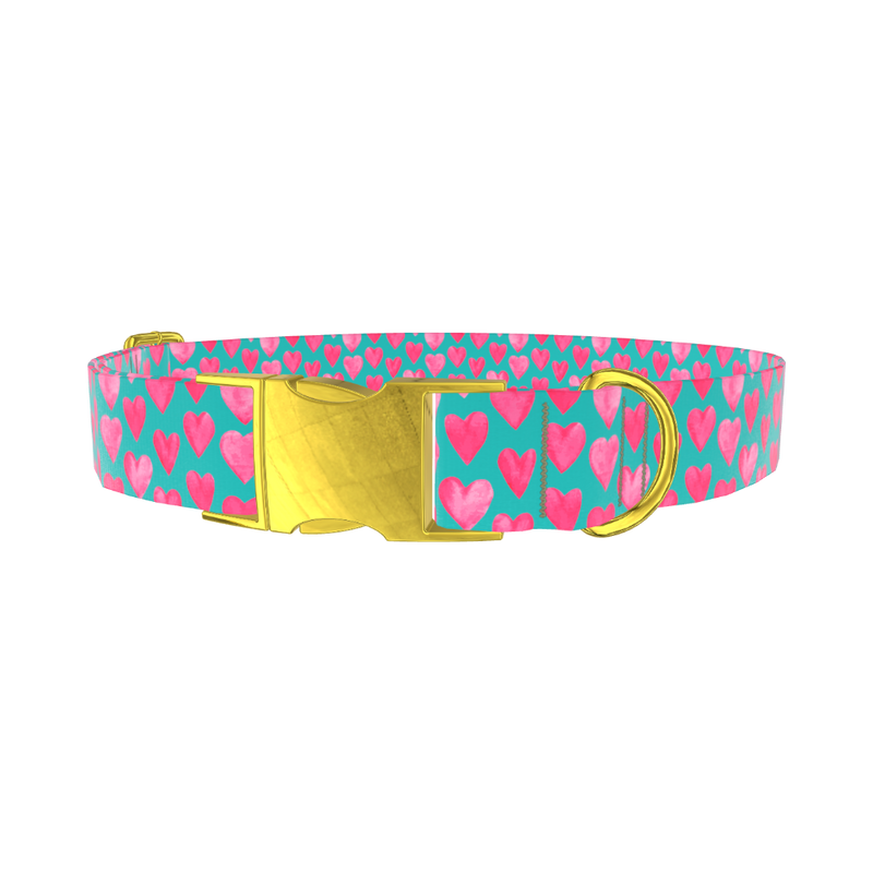 Pink Heart Valentine Dog Collar - metal rose gold