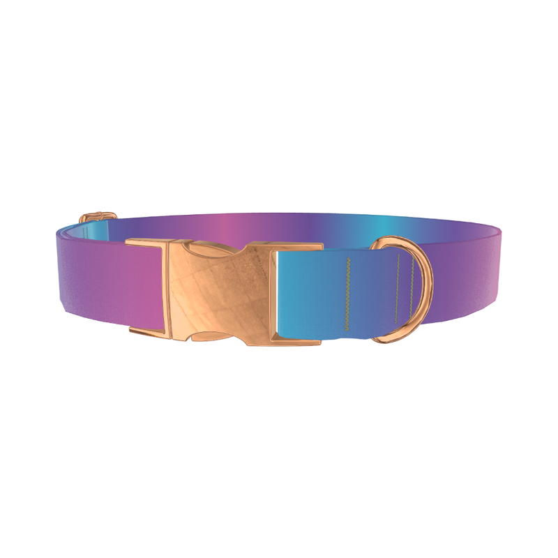 Blue Pink Ombre Dog Collar - metal rose gold