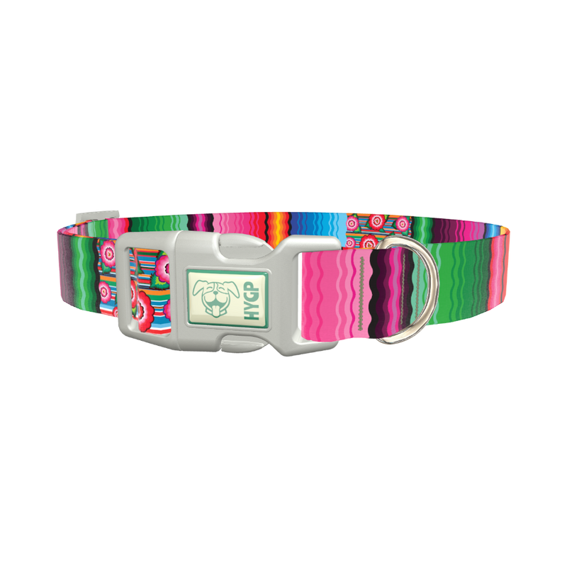Mexican Floral Stripe Dog Collar - plastic silver