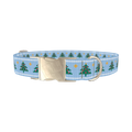 Blue Knitted Christmas Tree Dog Collar - metal silver