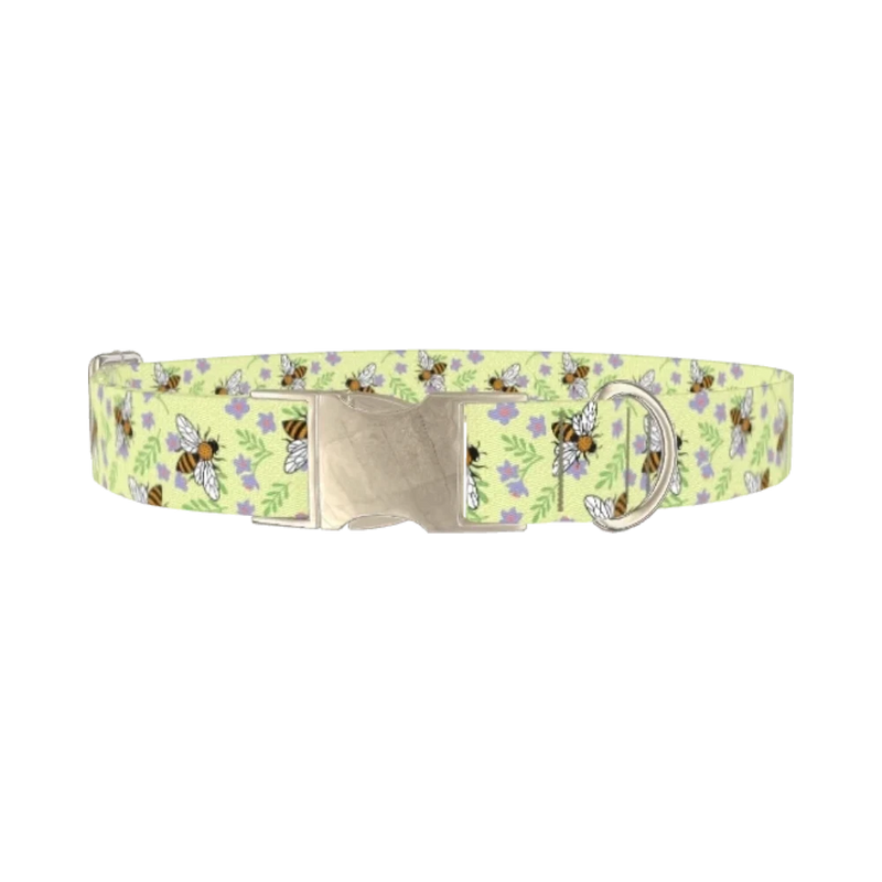 Floral Bee Dog Collar - metal silver