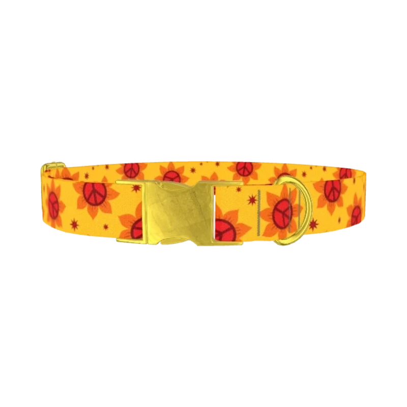 Peace Symbol Sunflower Dog Collar - metal gold