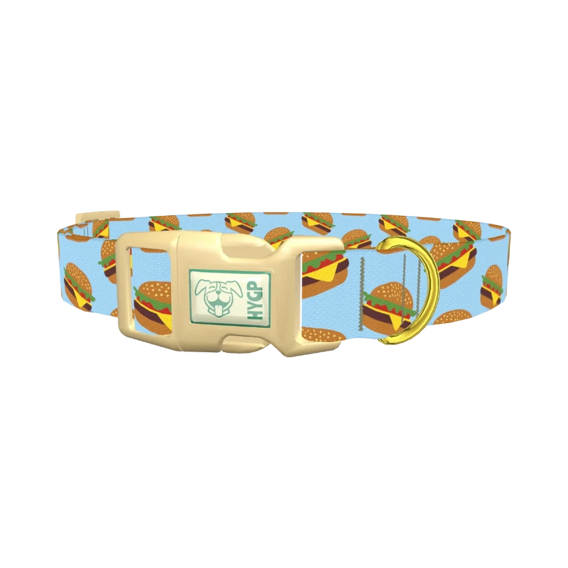 Burger Pattern Dog Collar - plastic gold
