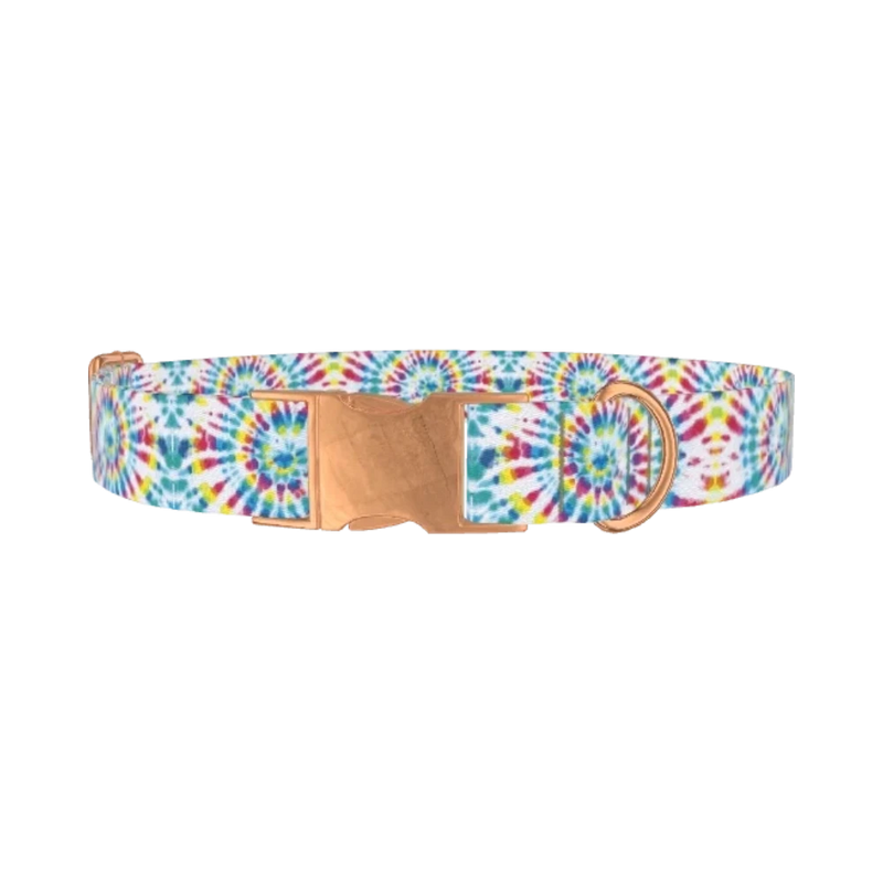 Spiral Tie-Dye Dog Collar - metal rose gold
