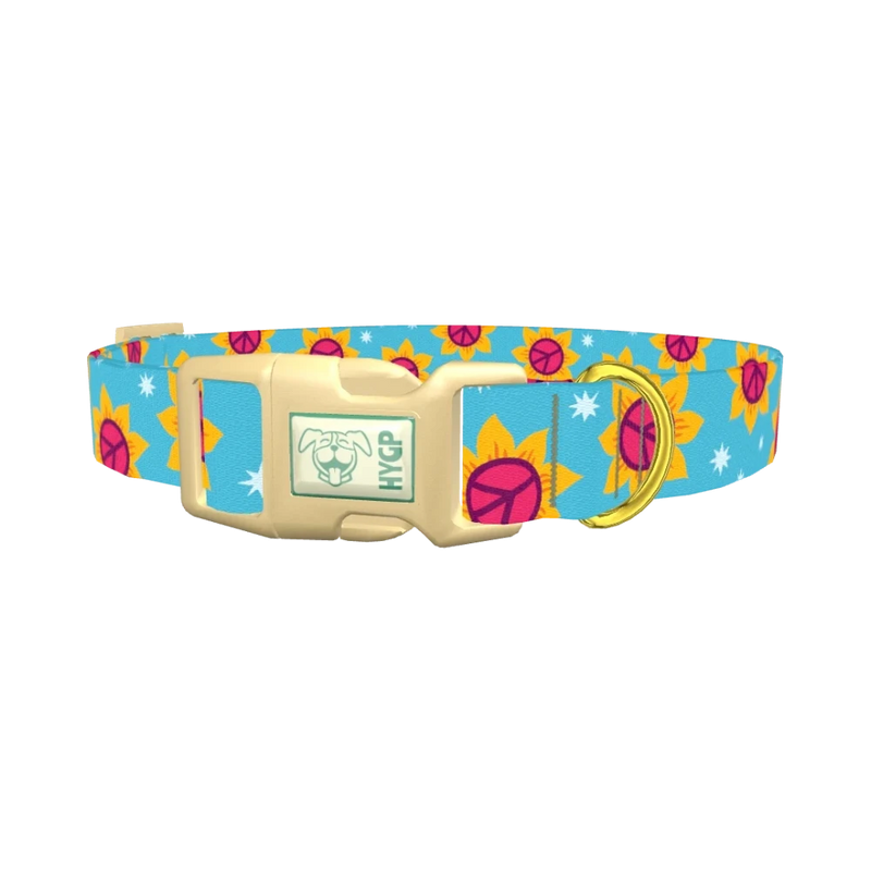 Peace Sunflower Dog Collar - plastic gold