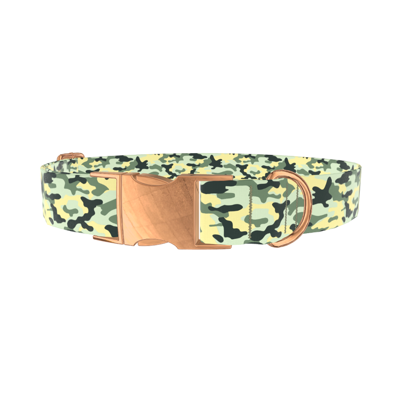 Light Green Camo Dog Collar - metal rose gold