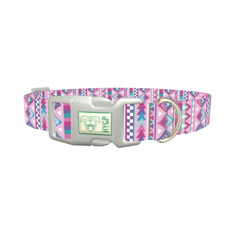 Pink Geometric Pattern Dog Collar - plastic silver
