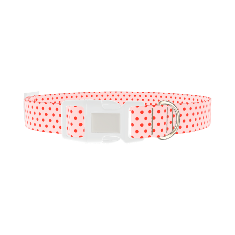 Red Polka Dot Dog Collar - plastic silver