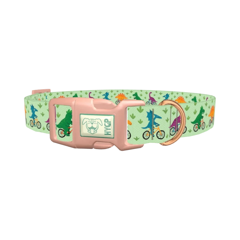Dinosaur Cycling Dog Collar - plastic rose gold
