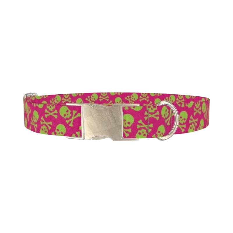 Skull Pattern Dog Collar - metal silver