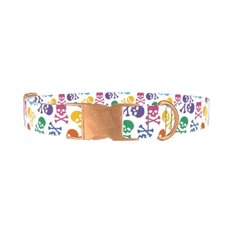 Colorful Skull Pattern Dog Collar - metal rose gold