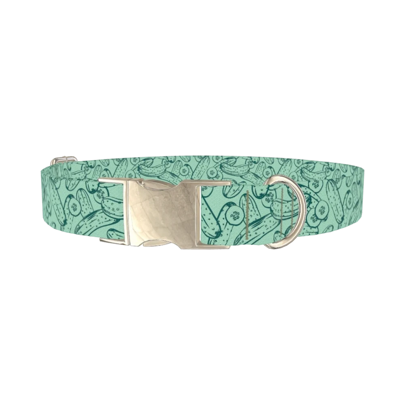 Cucumber Pattern Dog Collar - metal silver
