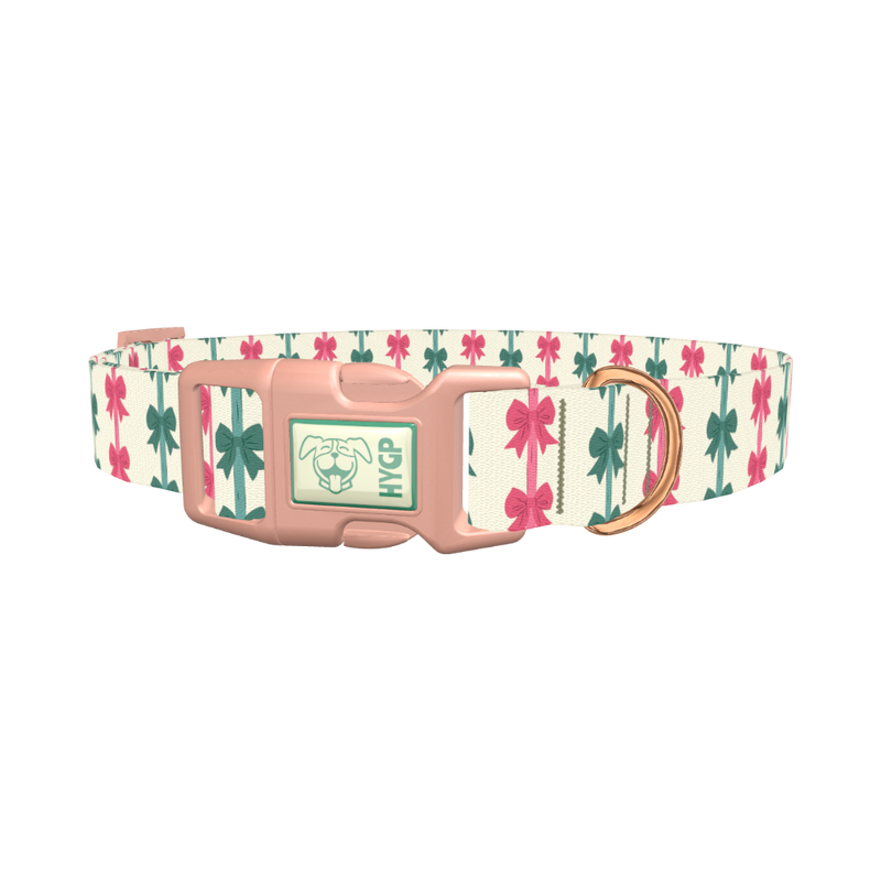 Christmas Bows Dog Collar - plastic rose gold
