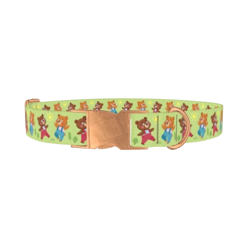 Dancing Teddy Bear Dog Collar - metal rose gold