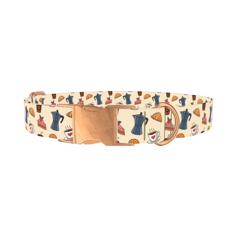 Coffee and Pastry Dog Collar - metal rose gold
