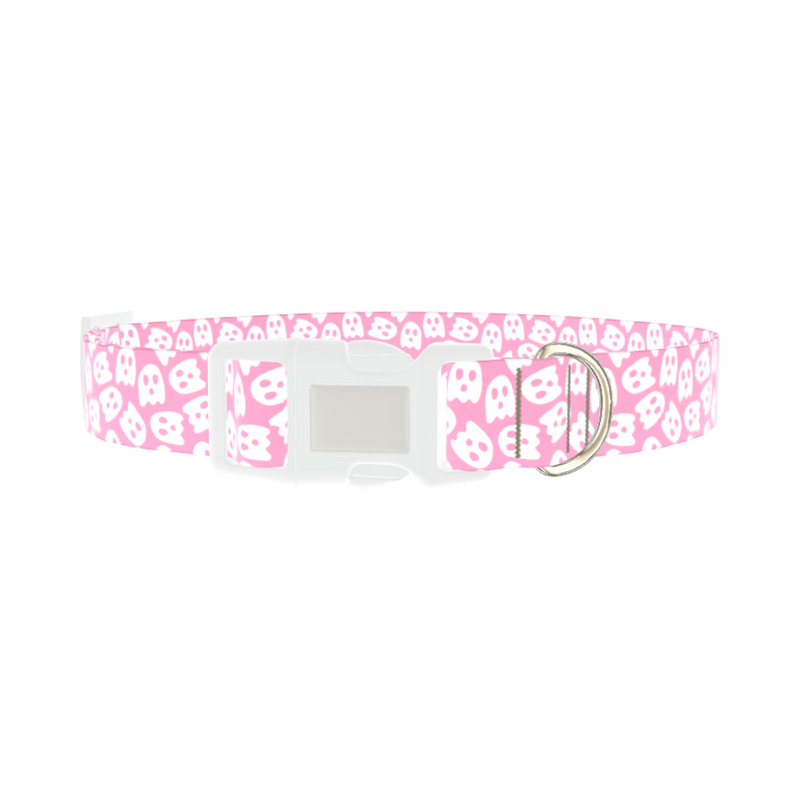Ghost Halloween Dog Collar - plastic silver