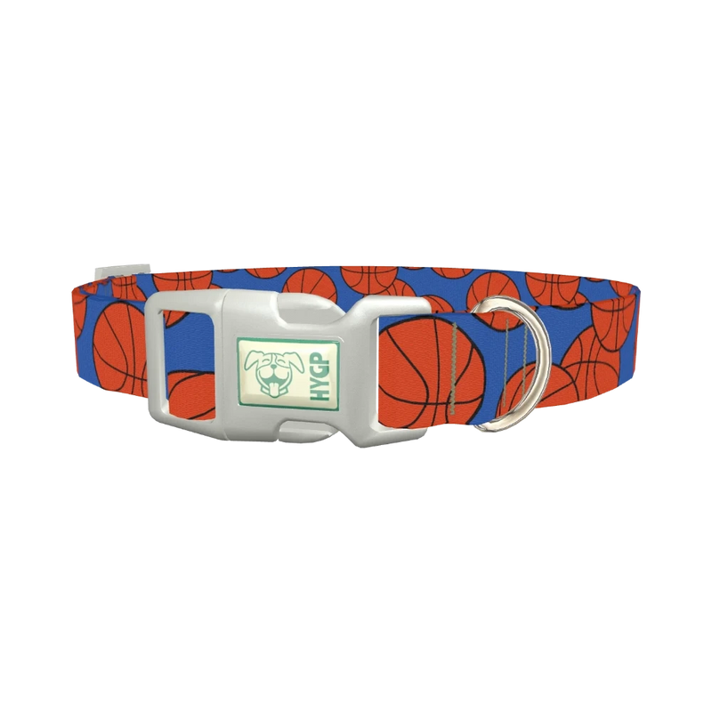 Blue Basketball Pattern Dog Collar - plastic silver