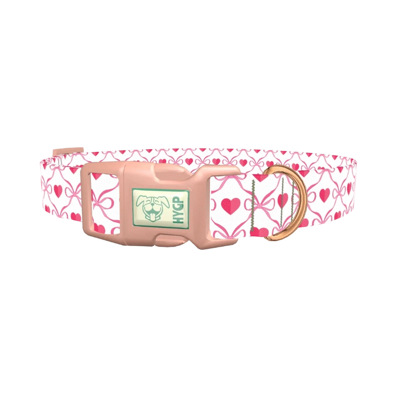 Pink Bow Heart Dog Collar - plastic rose gold
