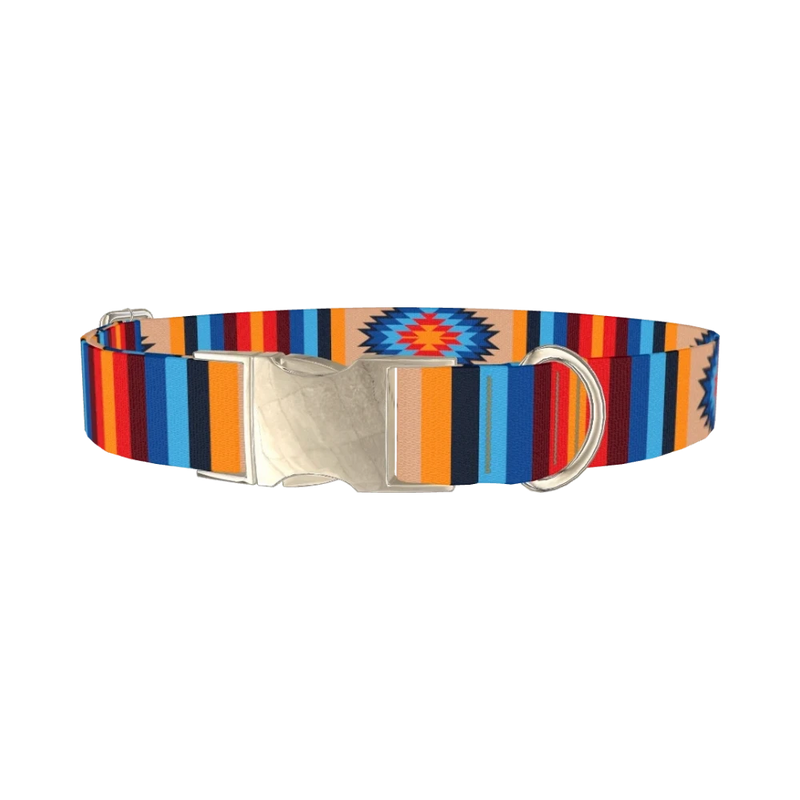 Aztec Geometric Dog Collar - metal silver