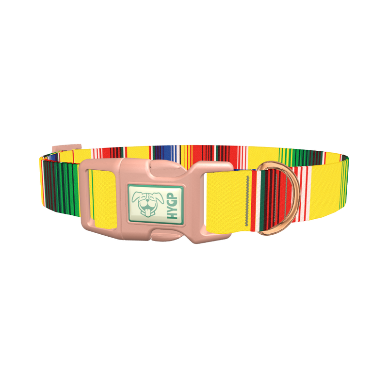 Yellow Mexican Stripe Dog Collar - plastic rose gold