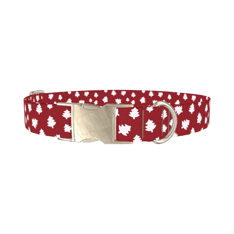 Red Silhouette Tree Dog Collar - metal silver