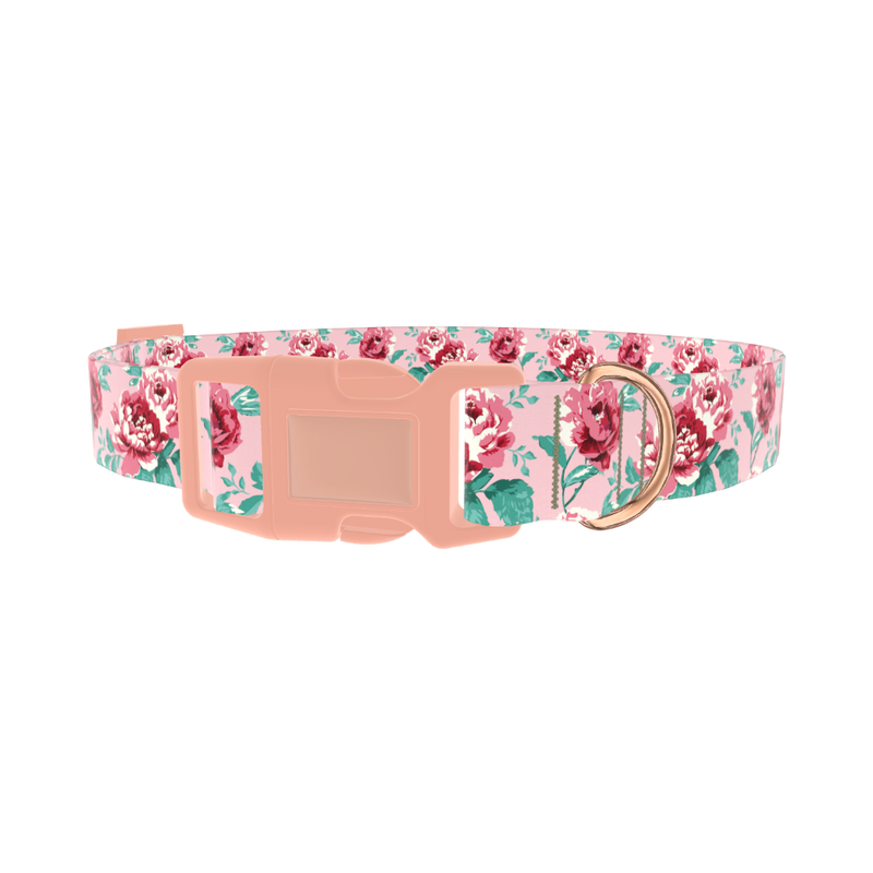 Pink Peony Dog Collar - plastic rose gold