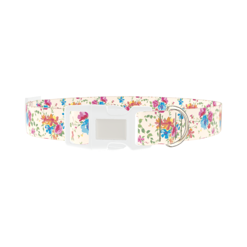 Colorful Floral Bouquet Dog Collar - plastic silver