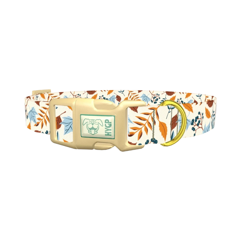 Autumn Berry Leaves Dog Collar - plastic gold