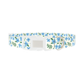 Blue Floral Leaves Dog Collar - plastic silver