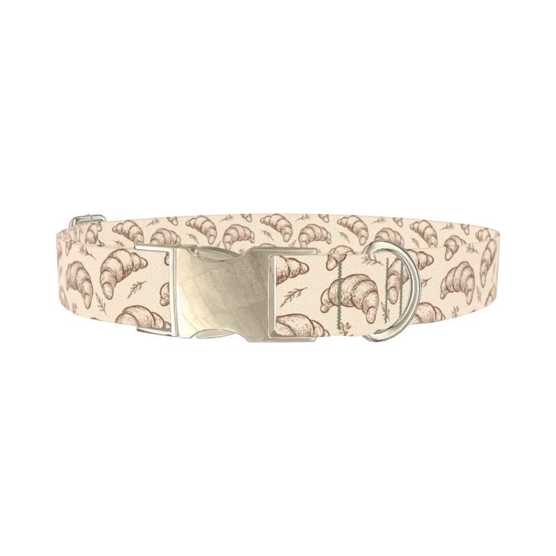 Beige Croissant Leaf Dog Collar - metal silver