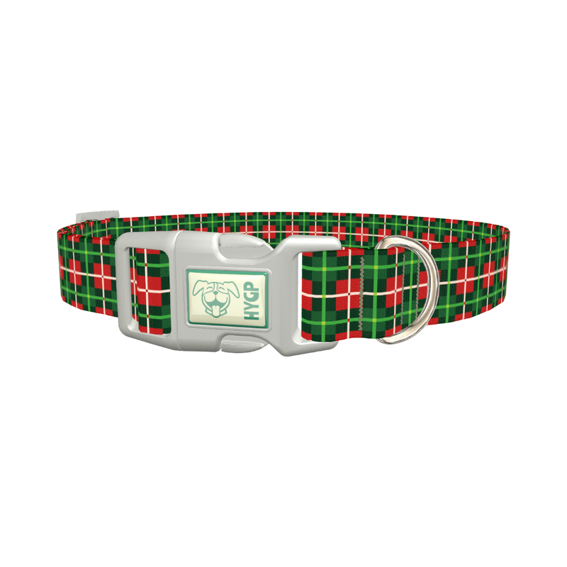 Green White Plaid Dog Collar - plastic silver