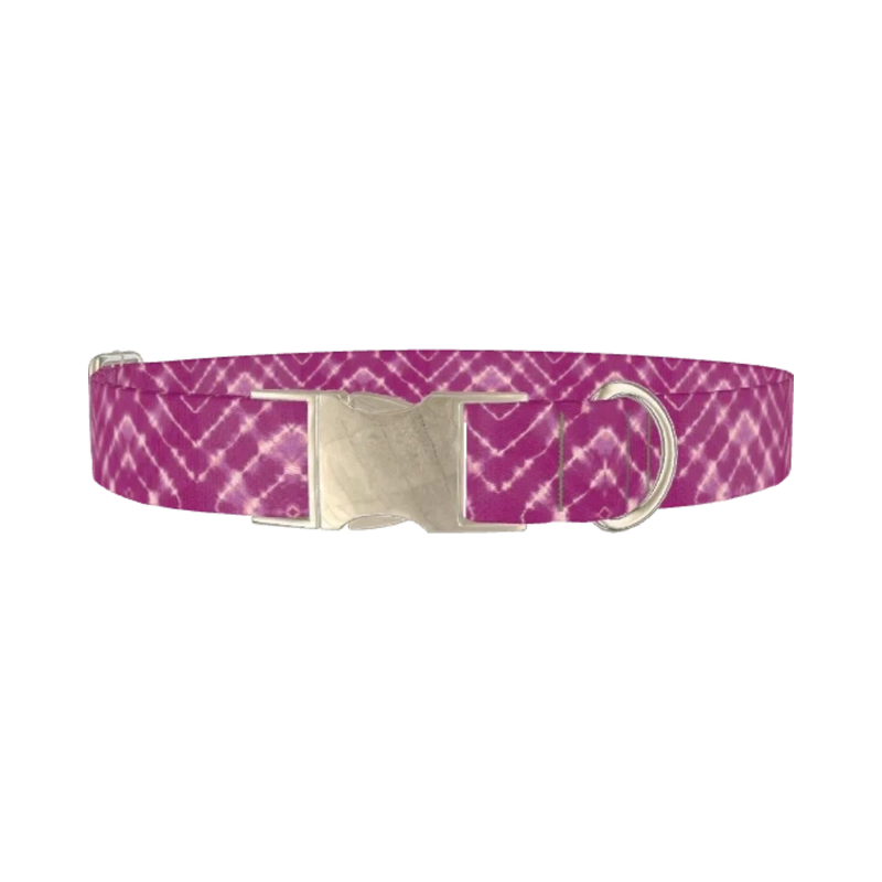 Geometric Tie-Dye Dog Collar - metal silver