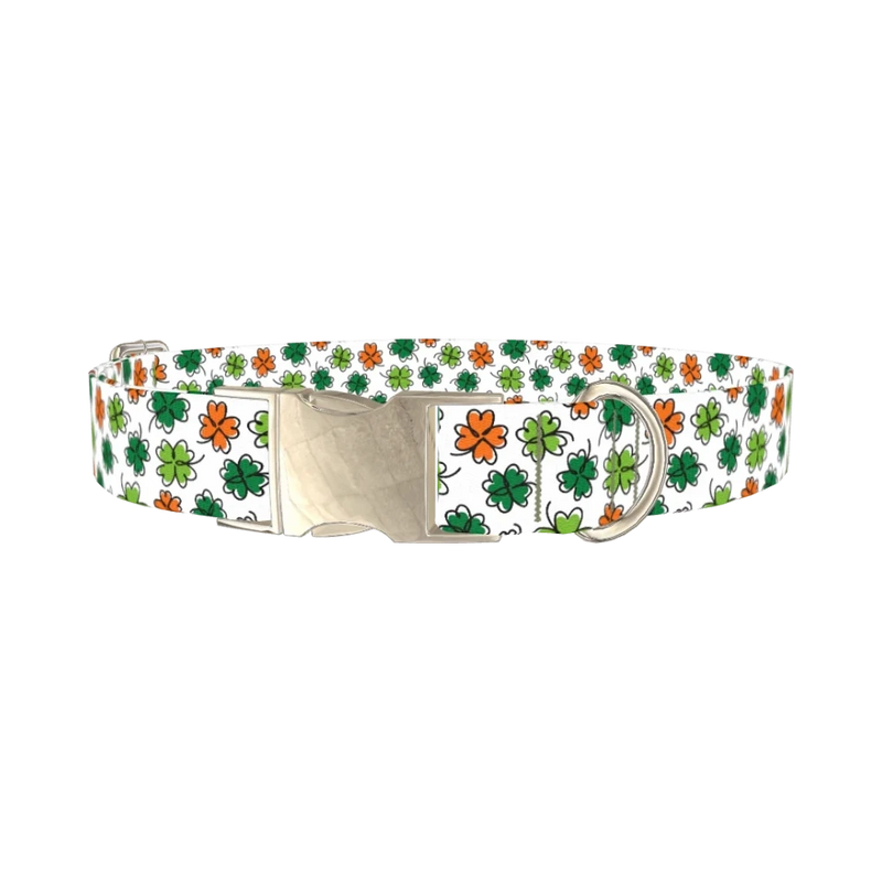 Shamrock Clover Dog Collar - metal silver