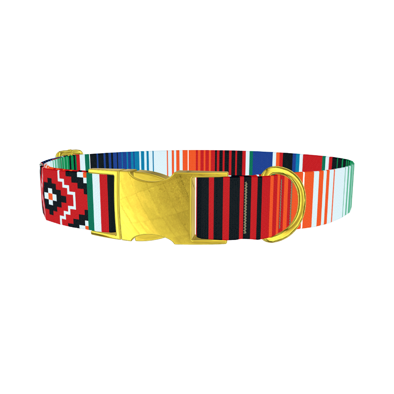 Mexican Stripe Pattern Dog Collar - metal gold