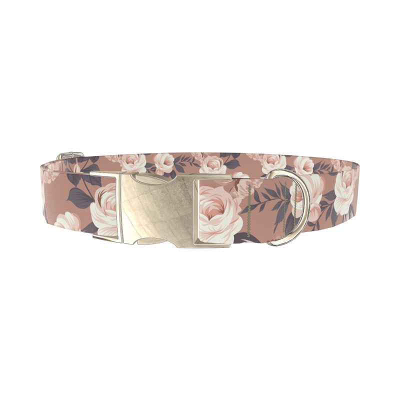 Floral Roses Dog Collar - metal silver