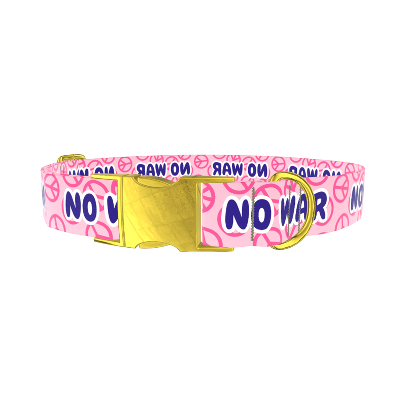 Peace Symbol Pink Dog Collar - metal rose gold