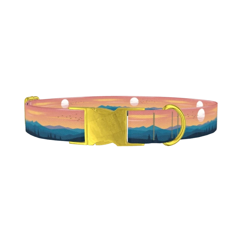 Mountain Sunset Dog Collar - metal gold